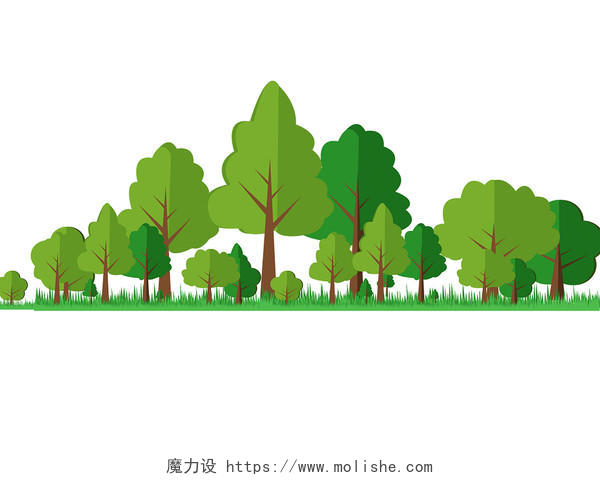 绿色手绘卡通树木树林植树节元素PNG素材